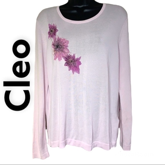 Cleo Petites pink floral sequinned detail sweater size L - Picture 1 of 12